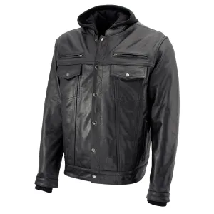 Xelement XS1025 Men’s 'Cross Rake' Black Snap Front Leather Shirt